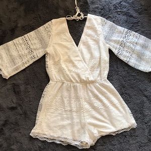 Band Of Gypsies White Lace Romper with Sleeves